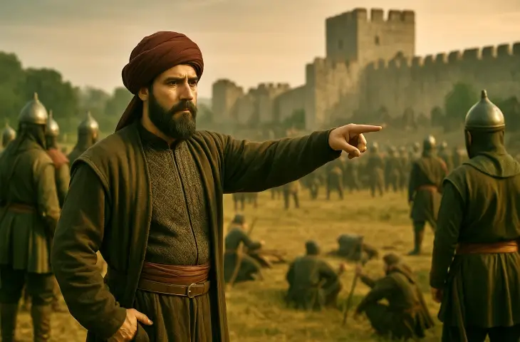 Theodosios surları önünde Osmanlı birliklerini konuşlandıran Zağanos Paşa’nın canlandırması; 1453 kuşatmasının kara ordusu düzeni.